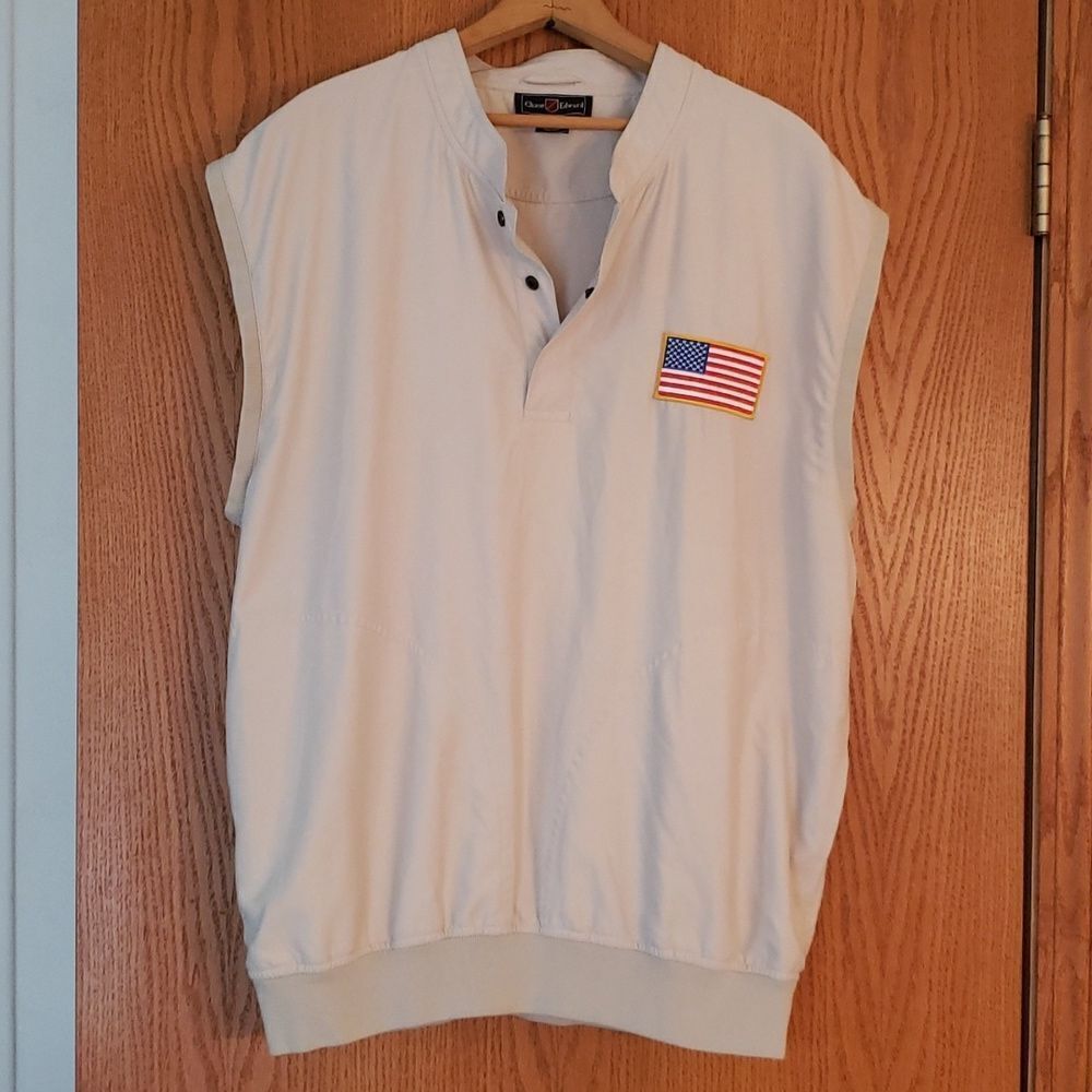 Chase Edward Cream Colored Golf Vest with American Flag Patch on Chest Sz L